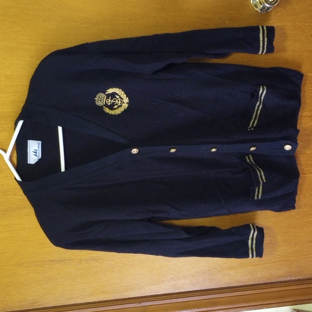 Bay Point Threads Medium Acrylic Black & Metallic Gold V Neck Cardigan Sweater